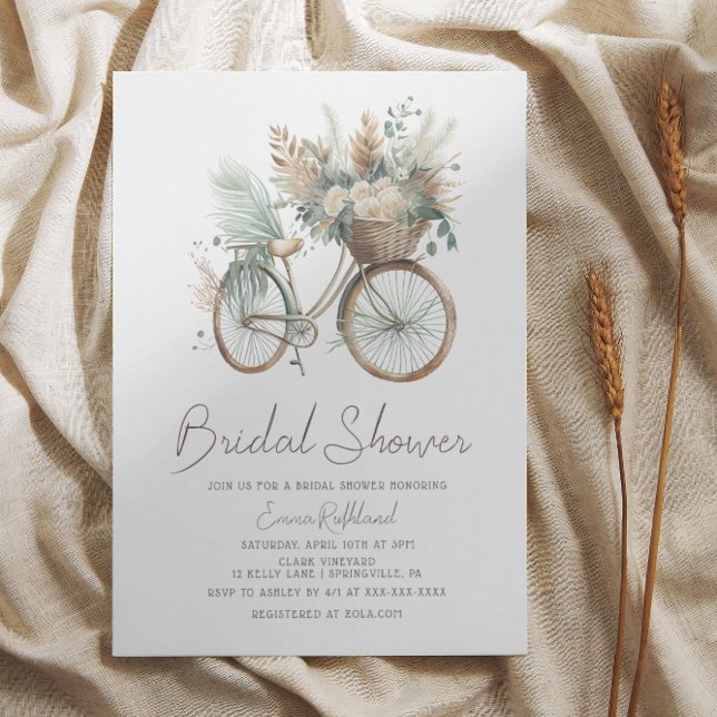 Minimalist Boho Floral Bicycle Bridal Shower Einladung (Von Creator hochgeladen)