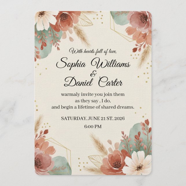 minimalist Boho Floral Wedding Invitation card Einladung (Vorderseite)