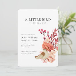 Minimalist Boho Flower Tiny Bird Baby Shower Einladung