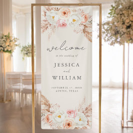 Minimalist Boho Herbst-Blumen-Hochzeitsbegrüßung Banner