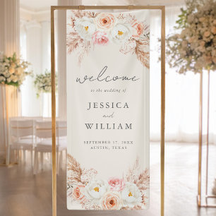 Minimalist Boho Herbst-Blumen-Hochzeitsbegrüßung Banner