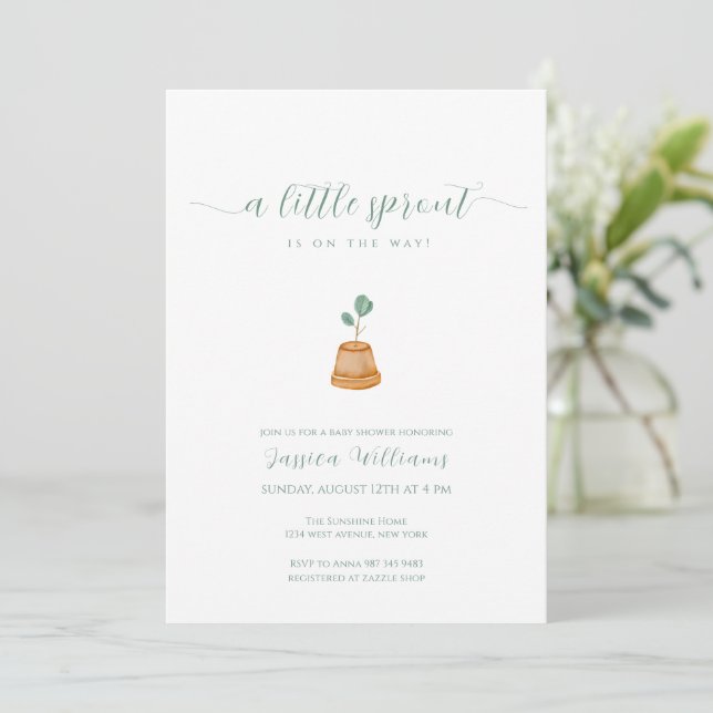 Minimalist Boho Little Sprout Garden Baby Shower Einladung (Stehend Vorderseite)