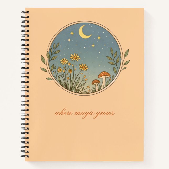 Minimalist Boho Moon Design Notizbuch (Vorderseite)