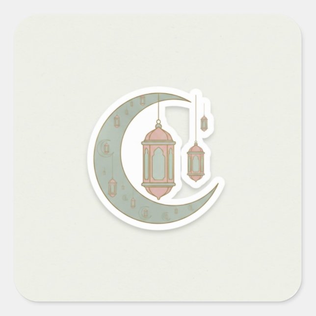 Minimalist Boho Ramadan Moon & Lantern Sticker (Vorderseite)