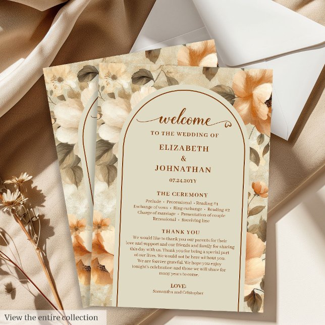 Minimalist Boho Terrakotta Beige Salbei Hochzeit  Programm (Minimalist Boho Terra Cotta Beige Sage Wedding Program)