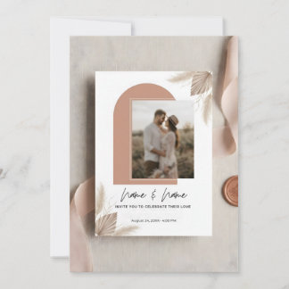 Minimalist boho wedding invitation with photo einladung