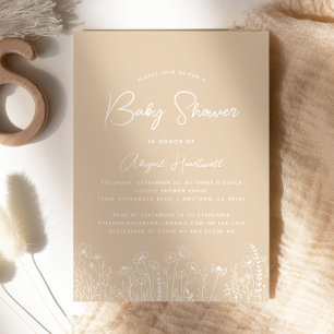 Minimalist Boho Wildblumen Beige Babyparty Einladung