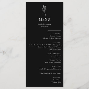 Minimalist Botanic Floral Hochzeitsmenü Menükarte