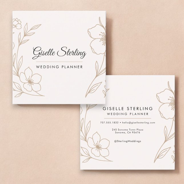 Minimalist Botanical Blush Black Wedding Planner Quadratische Visitenkarte (Von Creator hochgeladen)