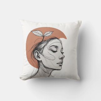 Minimalist Botanical Face – One Line Art Pillow Kissen