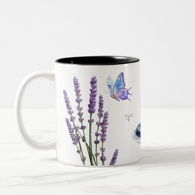 Minimalist Botanical Glow Peach Flowe Zweifarbige Tasse (Links)
