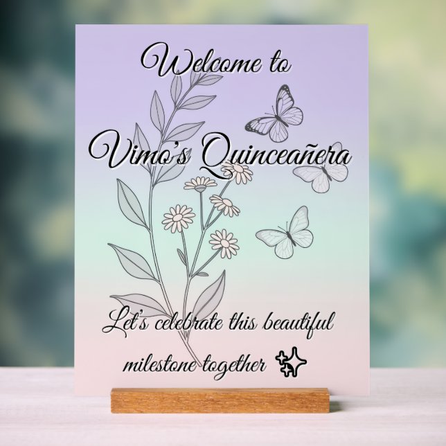 Minimalist Botanical Quinceañera Acrylic Sign Acrylschild (Neutral)