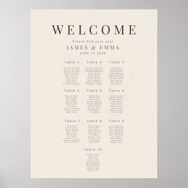 Minimalist Botanical seating Plan10 Soft Beige Poster (Vorne)