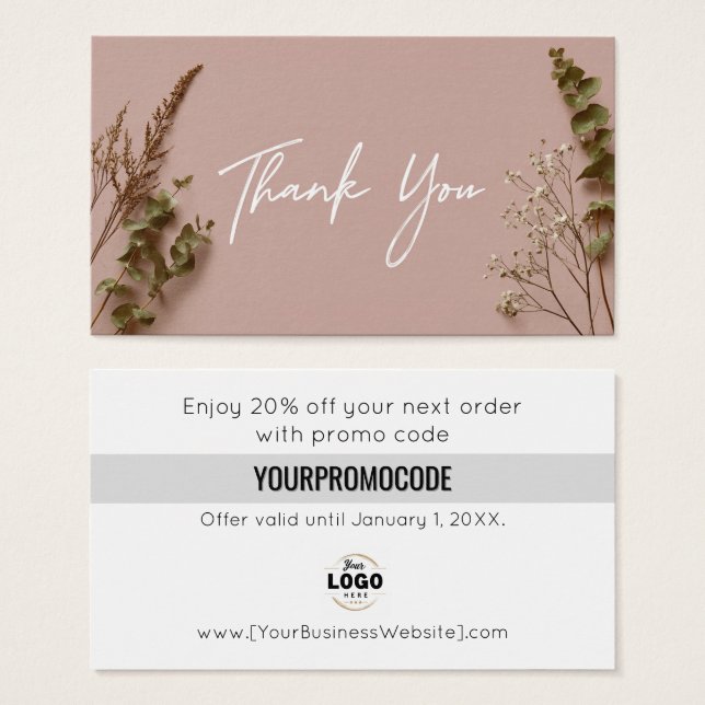 Minimalist Botanical Thank You Discount Card (Vorne & Hinten)