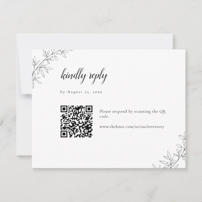 Minimalist Botanical Wedding Elegant QR Code RSVP Karte (Vorderseite)