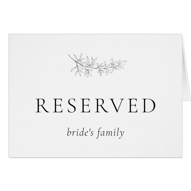 Minimalist Botanical Wedding Reserved Seating Card (Vorderseite (Horizontal))