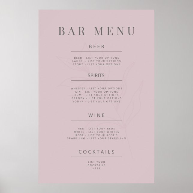 Minimalist Botanical Wedding Sign Dusky Rose Poster (Vorne)