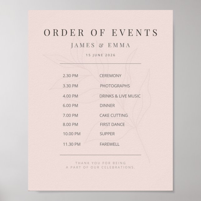 Minimalist Botanical Wedding Sign | Warm Blush Poster (Vorne)