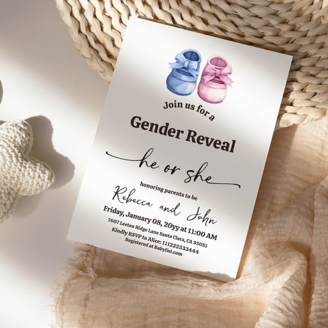 Minimalist Boy or Girl Baby Boots Gender Reveal Einladung (Von Creator hochgeladen)