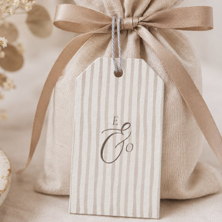 Minimalist Braunes Cocoa Monogramm Streifen Hochze Geschenkanhänger
