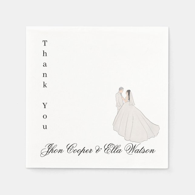 Minimalist Bride and Groom Wedding Illustration Serviette (Vorderseite)
