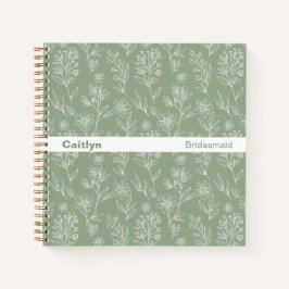 Minimalist Bridesmaid Sage Green Floral Square Notizbuch