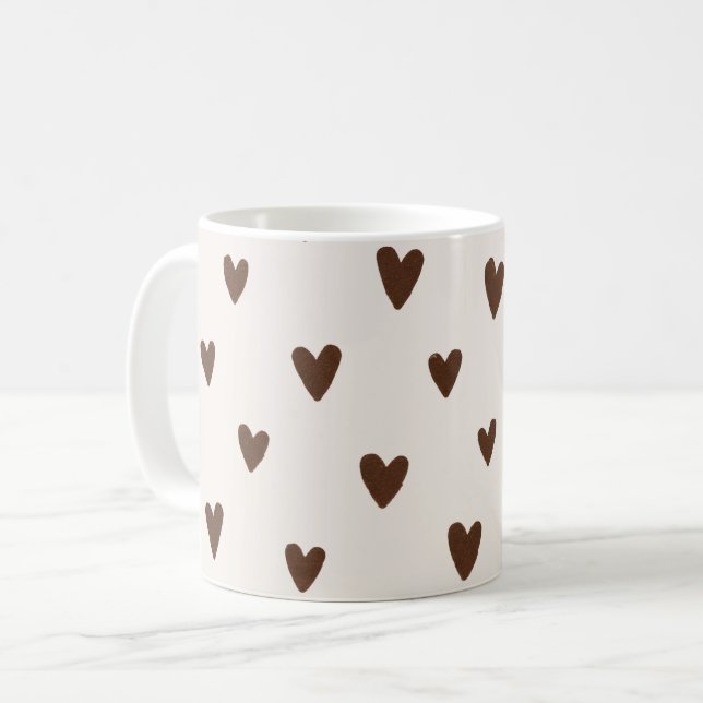 Minimalist Brown Hearts Pattern | Aesthetic Neutra Kaffeetasse (Vorderseite Links)