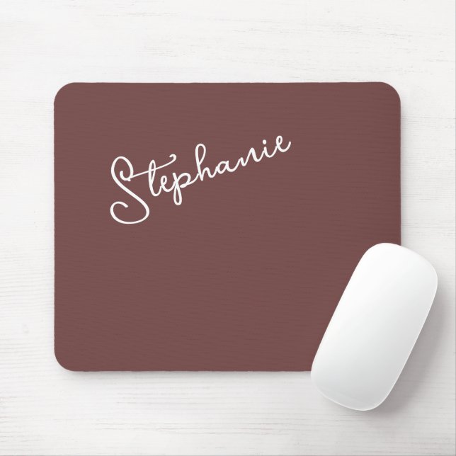 Minimalist Brown Trendy Script Personalized Name  Mousepad (Mit Mouse)