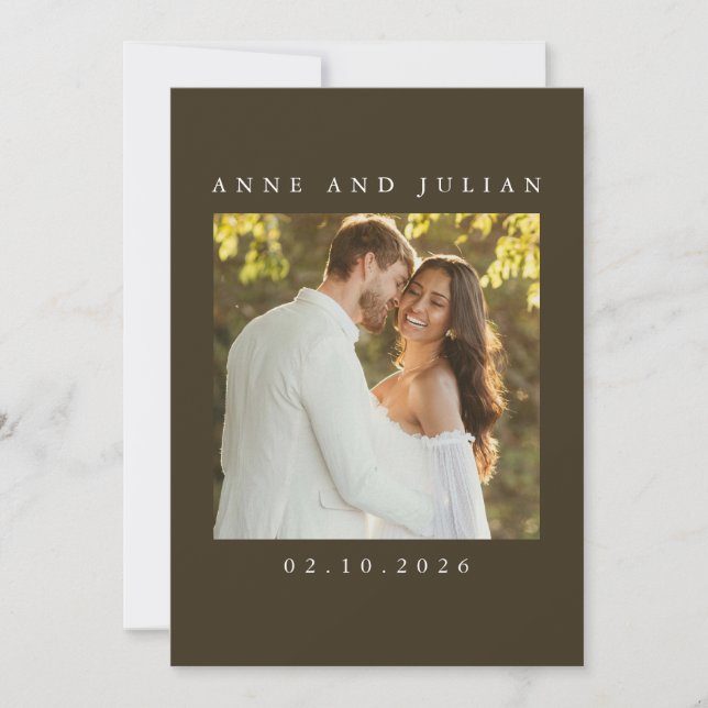 Minimalist Brown Wedding Invitation with a photo Einladung (Vorderseite)