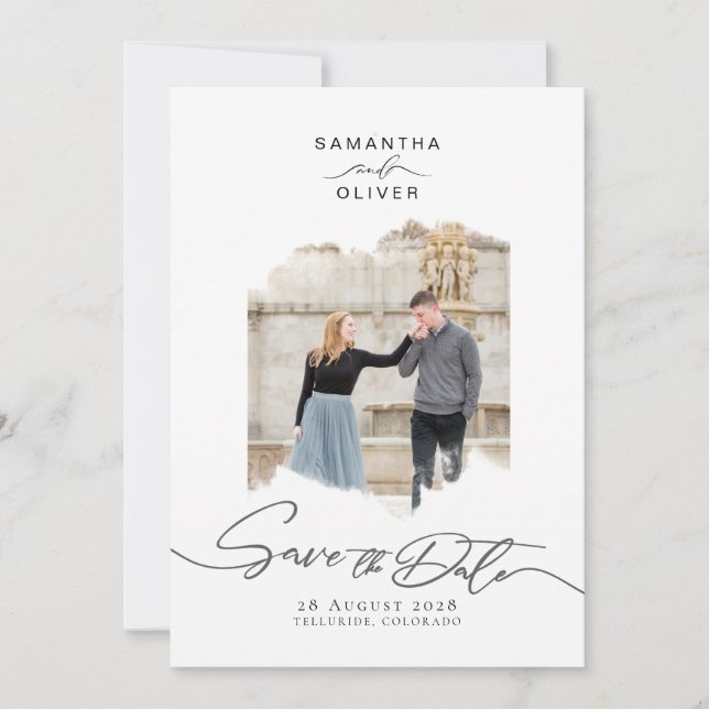 Minimalist Brush Stroke Photo  Frame Save the Date Einladung (Vorderseite)