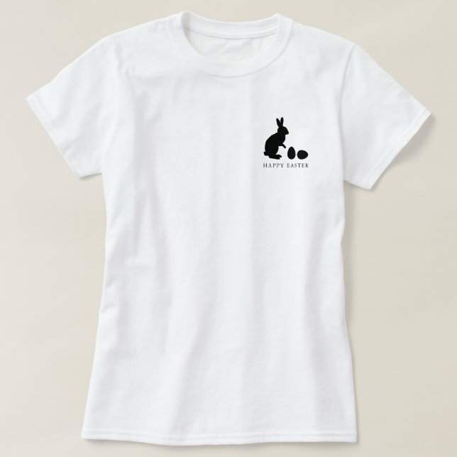 Minimalist Bunny And Eggs In Black Happy Easter T-Shirt (Design vorne)