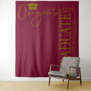 Minimalist Burgunderrot Gold Gratuliere Absolvent Wandteppich