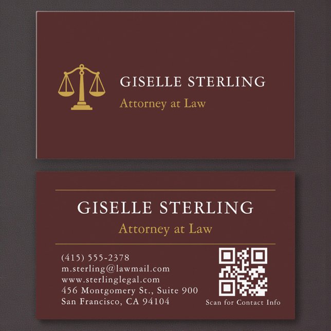 Minimalist Burgundy Gold Lawyer Professional Visitenkarte (Von Creator hochgeladen)