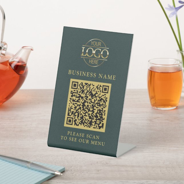 Minimalist Business Logo QR Code Menu Contactless Sockelschild (In SItu)