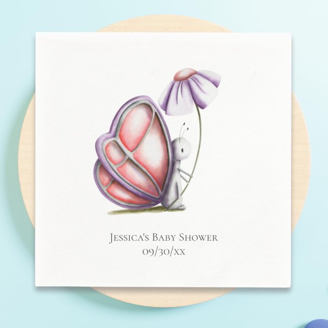 Minimalist Butterfly Flower Baby Shower Serviette (Von Creator hochgeladen)