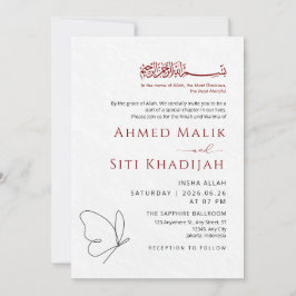 Minimalist Butterfly One Line Art Islamic Wedding Einladung