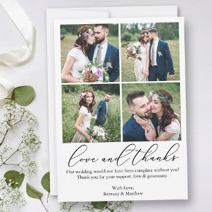 Minimalist Calligraphy 4 Photos Wedding Love Dankeskarte