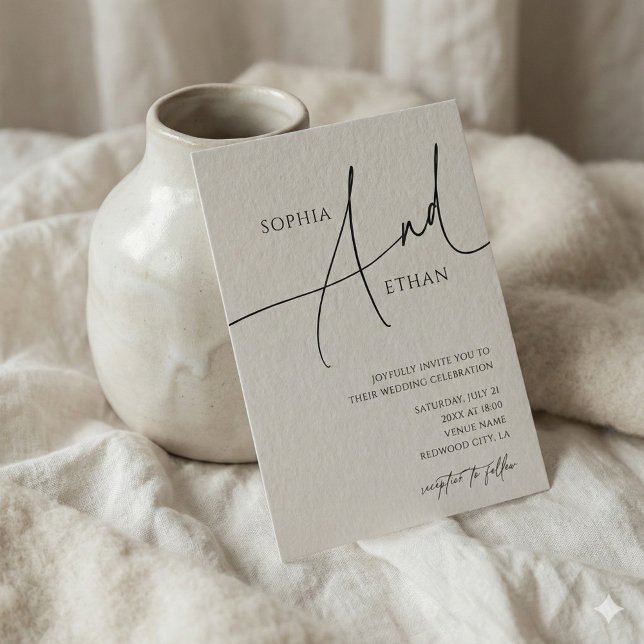 Minimalist Calligraphy Casual White Wedding Einladung (Von Creator hochgeladen)