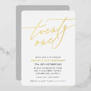 MINIMALIST Calligraphy chic 21. Geburtstag Gold Folieneinladung