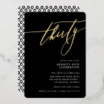 MINIMALIST Calligraphy elegant 30th party black Folieneinladung<br><div class="desc">by kat massard / WWW.SIMPLYSWEETPAPERIE.COM
With real shiny foil accents!  Love the design,  but would like to see some changes - another colour scheme,  product,  add a photo or adapted for a different occasion - no worries simply contact me,  kat@simplysweetPAPERIE.com I am happy to help!</div>