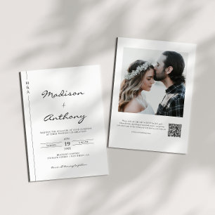Minimalist Calligraphy Wedding Photo QR Code  Einladung