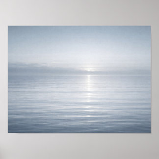 Minimalist Calm Blue Ocean Horizon Sun Reflection Poster
