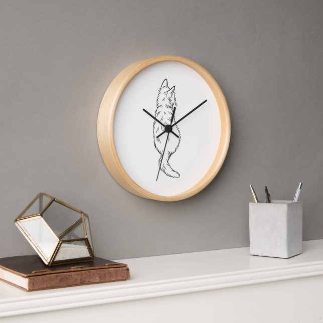 Minimalist Cat Back View Line Art Wall Clock Uhr (Büro)