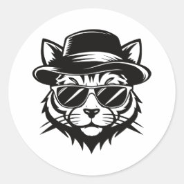 Minimalist Cat Black Vector Art Runder Aufkleber