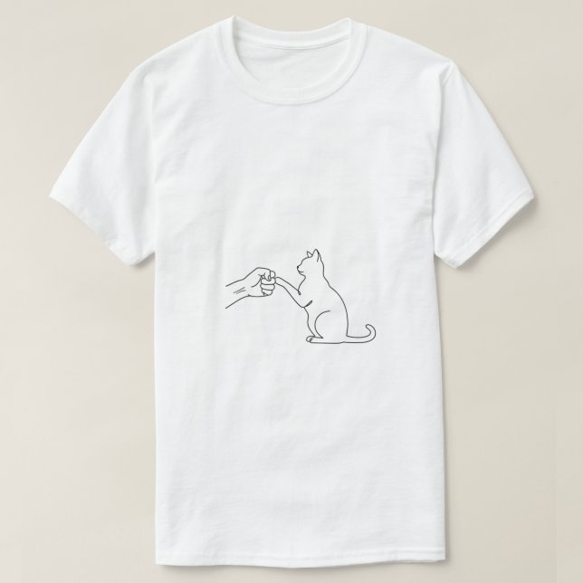 Minimalist Cat Fist Bump Line Art Men’s T-Shirt (Design vorne)