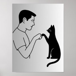 Minimalist Cat Fist Bump Line Art  Poster
