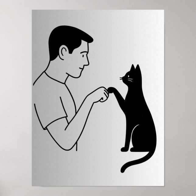 Minimalist Cat Fist Bump Line Art  Poster (Vorne)