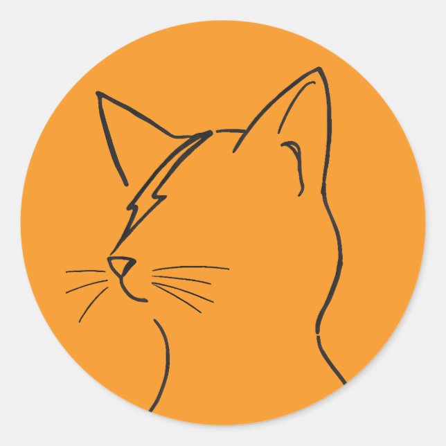 Minimalist Cat Lightning Bolt Line Art Modern Simp Runder Aufkleber (Vorderseite)