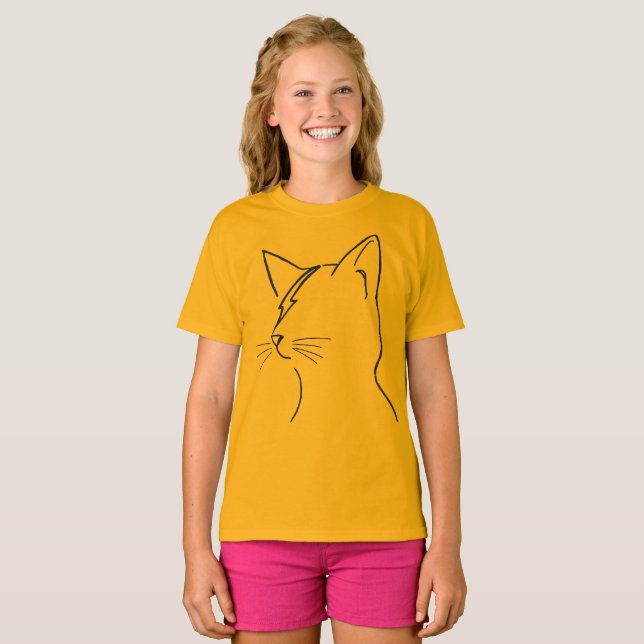 Minimalist Cat Lightning Bolt Line Art Modern Simp T-Shirt (Vorne ganz)