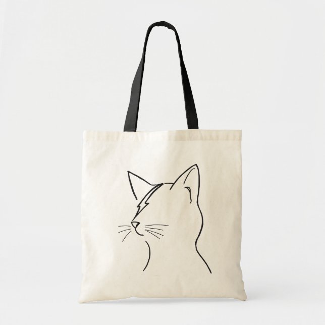 Minimalist Cat Lightning Bolt Line Art Modern Simp Tragetasche (Vorne)